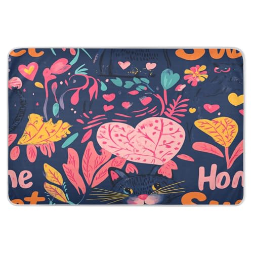 Extra Large Resuable Changing Pad Covers Waterproof Washable Pee Pads for Bed Cute Cool Incontinence Pads for Children Adults Pets 52x34in Valentines Day Floral Leaves Cats Sweet Home