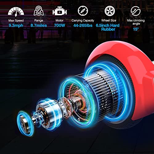 Tomoloo Hoverboard For Kids Ages 6-12 Electric Self Balancing Scooter Board For Adults With Bluetooth Speaker 6.5" Wheels Led Lights Hover Board Kids Gift Certified Safety #TOP3