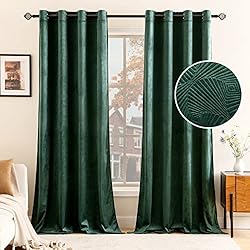 Cortina Terciopelo Verde Oscuro EMEMA Cortinas de Terciopelo Visillo de Ventana con Patrón Cortina con Ojales Moderna Decoración para Habitación Salón Dormitorio 140x145 cm Verde Oscuro 2 Paneles