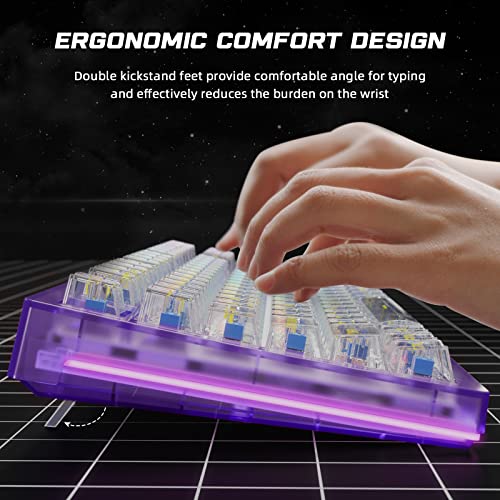 Aula Mechanical Gaming Keyboard, Wireless Rgb Gaming Keyboard With Transparent Keycaps, Support Hot Swappable And Programmable Macro Functionality, 2.4G & Bt5.0 & Usb-C, Blue Switch #TOP6