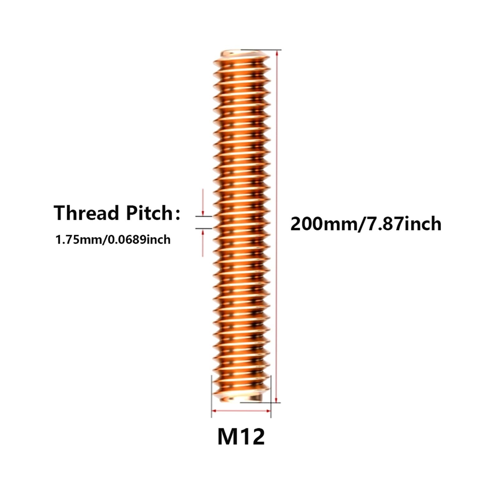 Perno de varilla roscada M5 M6 M8 M10 M12 Tornillos varillas rosca sin cabeza métricas Fullys(M12x200mm)
