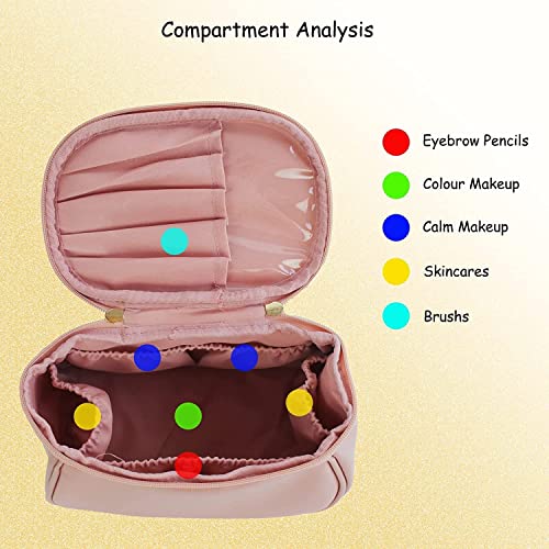 Image of Makeup Storage Bag, Portable Cosmetic, PU Leather Multifunctional Vanity Bag for Makeup,Cosmetic Brush Case, Cosmetic Travel Bag for Women Organization Bag with Handle(Light Pink)