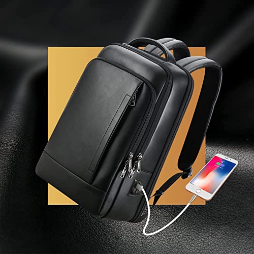 BOPAI Sac à dos en cuir véritable 15,6 Pouces Sacs à Dos pour Ordinateur Portable Travail Homme de Voyage Femme Sac à Dos Anti-vol étanche USB Sac à Dos d'affaires pour Grande Capacité Loisirs Affaire Cover