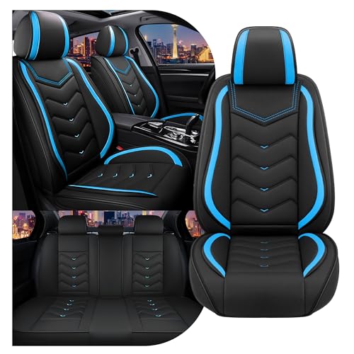Image of CTDS Car Seat Covers for VW Tiguan 2009-2026, Stylish Sport Seat Cover, Premium Nappa Leather Car Seat Cover. Automobile Seat Covers Sets.(Standard 5 Seats /Black Blue)