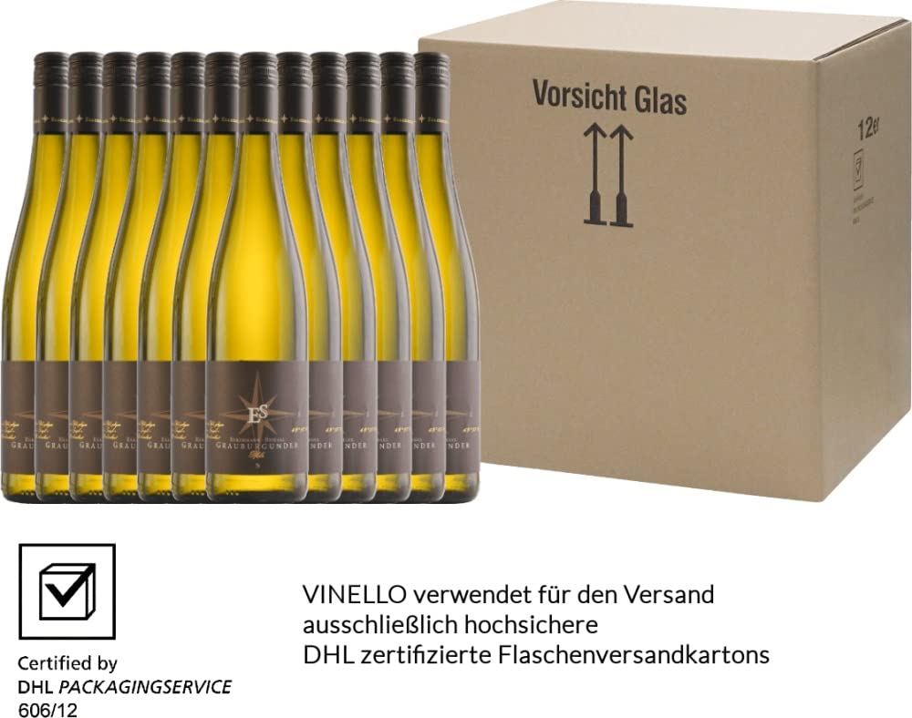 Grauburgunder trocken von Ellermann-Spiegel - Weißwein 12 x 0,75l VINELLO - 12er - Weinpaket inkl. kostenlosem VINELLO.weinausgießer