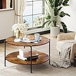 WLIVE Round Coffee Table, 32.6" Small Coffee Table with Storage Shelf, 2-Tier Circle Wood Center Table for Living Room, Apartment, Rustic Brown - Image 5