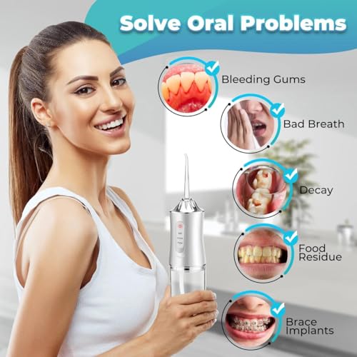 Image of Water Flosser Portable Oral Irrigator - Cordless & Rechargeable, 3 Modes, 4 Jet Tips, IPX7 Waterproof, 200ml Detachable Water Tank - Dental Teeth Cleaner for Home & Travel ((Modal-1))