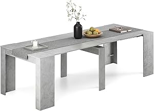 duehome | Dining Table, Console Table, Extendable Table, Living Room, Hallway or Kitchen, Cement Finish, Denis Model, Measurements: 50-235 cm (L) x 90 cm (W) x 78 cm (H)