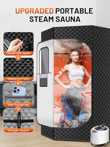 Portable Sauna Box for Home, Personal SPA Steam Sauna with 10 Min Fast Heating & 9 Levels Heat, Warm Sauna Tent with 3L/1500W Steamer, Folding Chair, Remote Control for Body Relaxation - Image 5