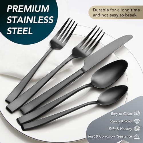 Matte-Black-Silverware-Set-EIUBUIE-40-Piece-Premium-Stainless-Steel-Black-Cutlery-Set-for-8-Matte-Flatware-Set-Black-Kitchen-Utensils-Sets-Include-Forks-Spoons-Knives Matte Black Silverware Set EIUBUIE 40 Piece Premium Stainless Steel Black Cutlery Set for 8 Matte Flatware Set Black Kitchen Utensils Sets Include Forks Spoons Knives