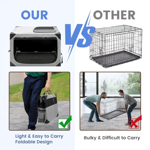 Dog Crate,36x25x25 Inch Large Dog Crate for Large or Medium Dogs, Portable and Foldable Design of Dog Cage, Perfect for Travel or Home Use, Dog Kennel with 2-Door and Durable Mesh Windows, Light Grey