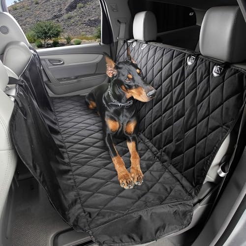 4Knines Dog Backseat Cover with Hammock for Cars, SUVs, and Trucks – Waterproof Layers, Nonslip Seat Protector, Durable Nylon Clips, K9 Shield with Heavy Duty Thread, (Extra Large, Black)