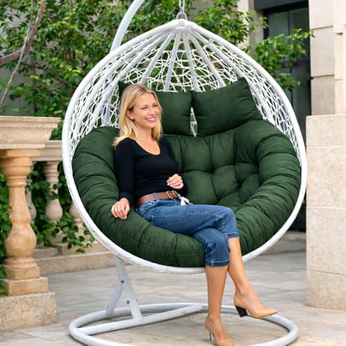 Image of Double Seater Cushion Set - Polyester Fabric Padded Seat for Hanging Egg /Garden Jhula (Dark Green)