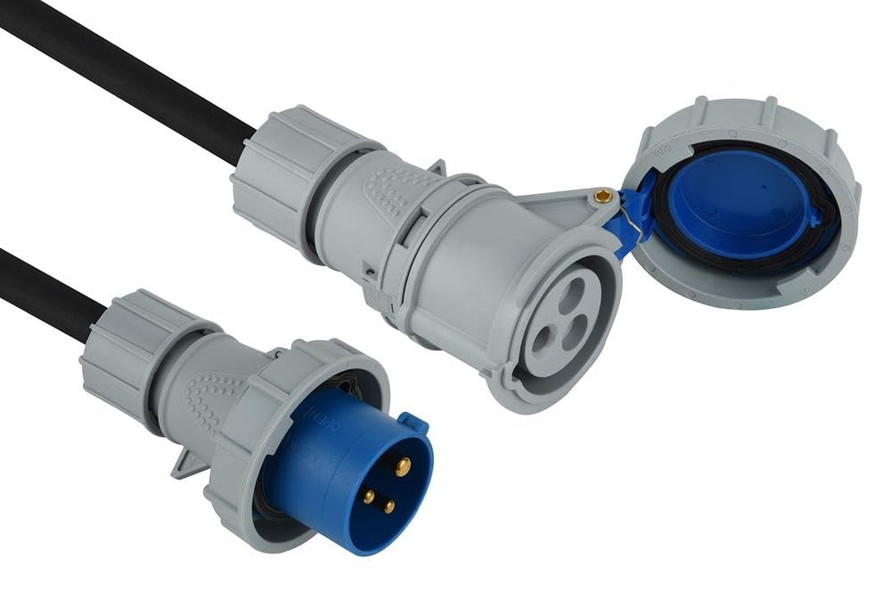 Electraline 46143 Industrial Rallonge en Caoutchouc 20 MT Prise Industrielle IEC fiche à 3 Broches adaptée, Camping, Caravane, Bateau, Chantier, IP67, Câble H07RN Section 3G1,5 mm², Noir