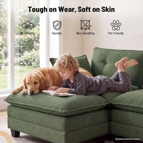 Image of Amsleekey 111.5 inch U Shaped Modular Sectional Sofa, Green Corduroy