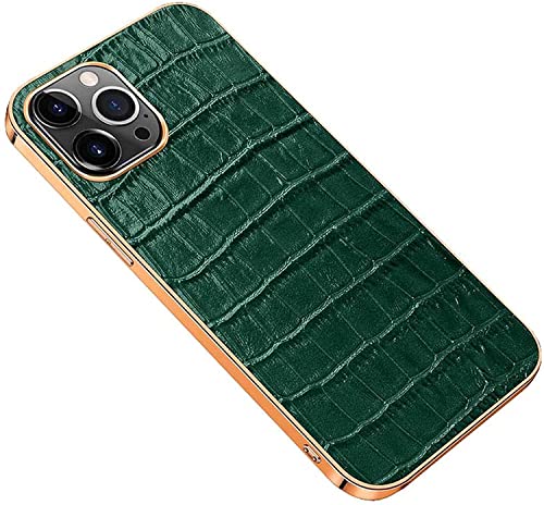 Housse cuir véritable crocodile vert pour iPhone 14 Pro anti-choc photo et écran