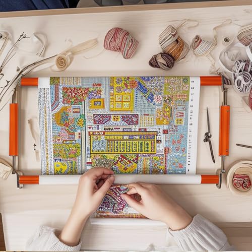 Image of Couple Embroidery Art Embroidery Clip Frame Cross Stitch 4 Slot Presser Heavy Duty Embroidery Bandage Embroidery Frame Needlepoint Frame Embroidery Scroll Frame Embroidery Frames (Orange)