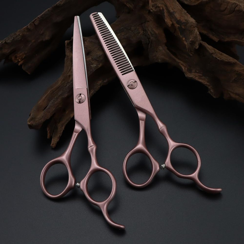 Hair Cutting Scissors 6 Inch Professional JP 440c Steel Rose Gold Bamboo Haircut Thinning Barber Makas Shears Hairdresser Set(Set)