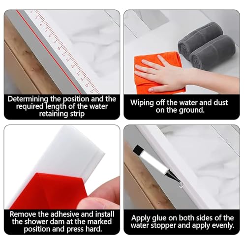 Image of Shower Water Barrier 2 Metre, White Silicone Shower Threshold Water Dam, Self-Adhesive Water Stopper Strip for Bathroom Floor, Flexible Wet & Dry Separation, Easy Cut & Install