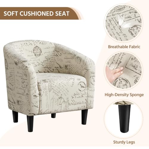 Image of Yaheetech Fabric Accent Chairs with Ottoman, Compact Breathable Barrel Chairs with a Curved Silhouette for Small Spaces, Living Room, Bedroom, Letter Print