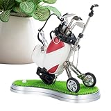Golfbeutel -Stifthalter - Mini mit rollender Trolley und 3 Clubstiften | Novelty Decor für Männer, Organisatoren von Executive Desk, einzigartiger Geschenkchef, Rentengeschenk, Golferzubehör