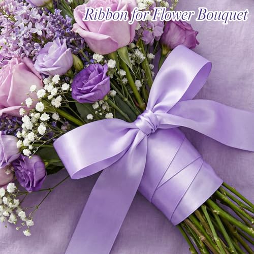 Image of woric Light Purple Ribbon 1 1 /2 Inch 50 Yards Solid Fabric Lavender Satin Ribbon for Flower Bouquet Gift Wrapping Wedding Party Vase Decorations