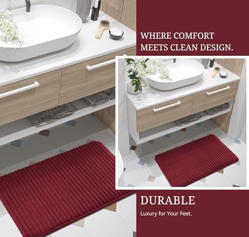 Image of SANMARINO Ultra Soft Memory Foam Bath Mat 16 inch x 24 inch | Non-Slip, Thick & Water Absorbent Bathroom Rug | Quick Dry Shower Floor Mat | Bath Rug for Bathroom & Home Decor - (Red, 40 x 60 cm)
