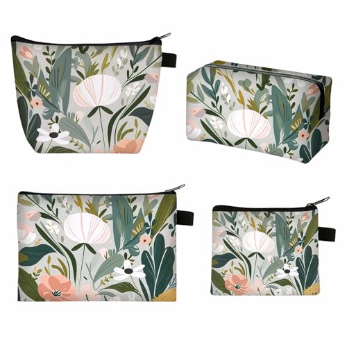 Fubuuf Set de 4 Monederos Neceseres Impresa Bolsas de Cosméticos Portátil para Mujeres y Niñas con Cremallera, 4 Tamaños Diferentes Monedero para Monedas, Maquillaje, Artículos de Aseo de Viaje (B)