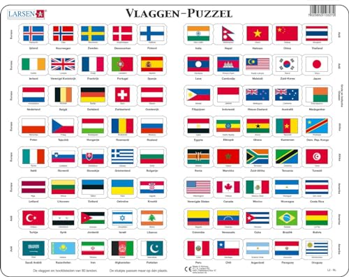 Larsen L2 Puzzle des Drapeaux, édition Néerlandais, Puzzle Cadre avec de 80 pièces