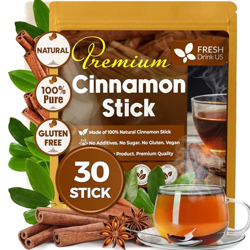 Image of FreshDrinkUS, Premium 30+ Cinnamon Dried Sticks, Whole Sticks, 100% Natural & Pure Cinnamon Inner Bark, Raw Spice Flavor & Strong Aroma, Herbal Tea, Perfect for Warm Beverages