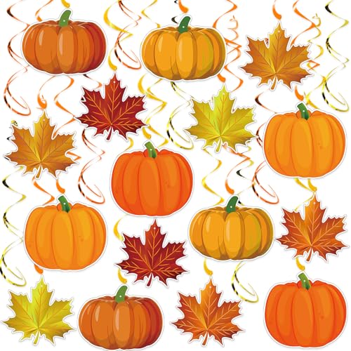 Image of Fall Decor Pumpkin Maple Leaf Hanging Swirls | Fall Thanksgiving Pumpkin Party Ceiling Decorations for Home, Classroom and Office Autumn Thanksgiving Harvest Decor Party