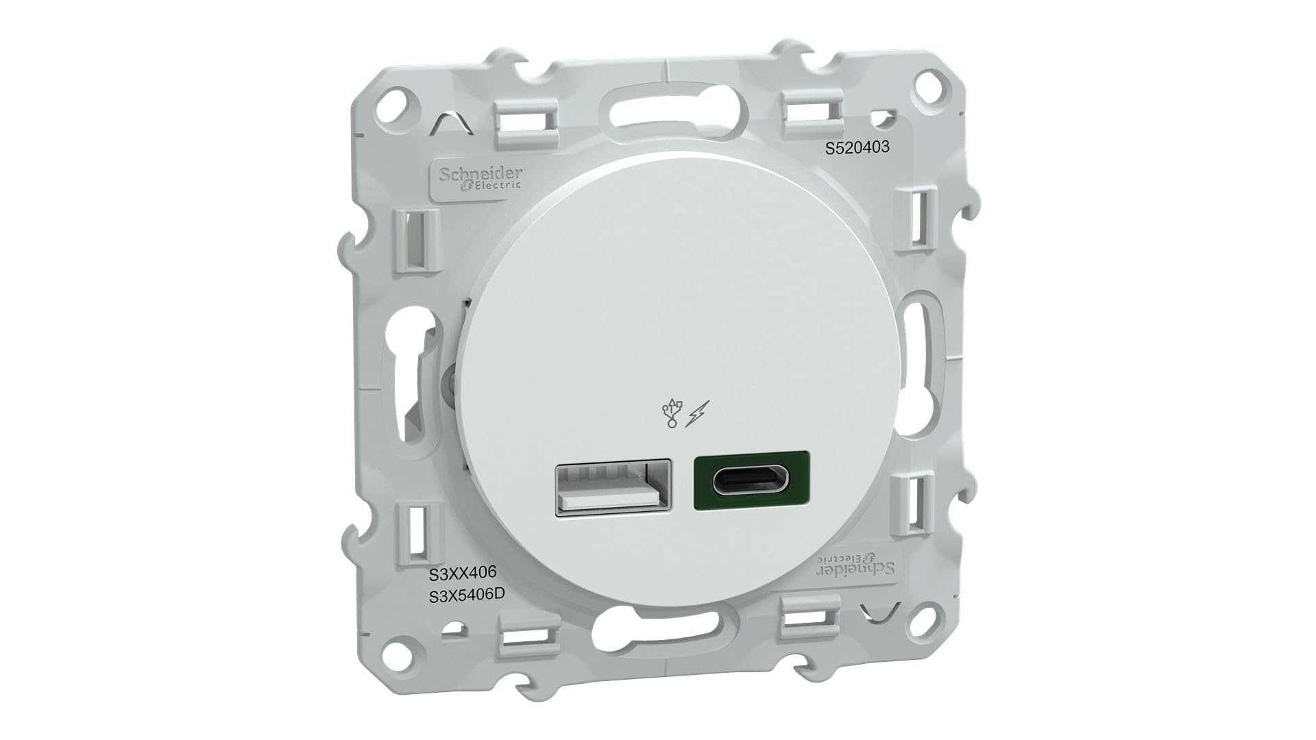 Schneider Electric - Odace - Chargeur USB Type A 7,5W +C 45W - Forte Puissance Type C - Blanc - S520403
