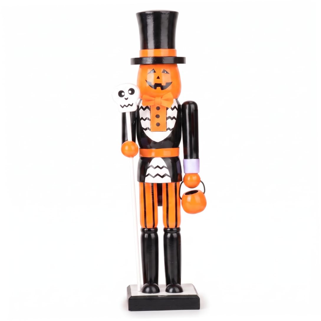 Tsawntd Halloween Nutcracker Figure, Wooden, Orange, 14.96in