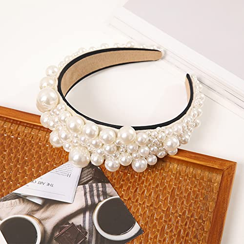 Wiwpar Pearl Headbands Wide Hair Hoop With Pearls Elegant White Pearl Head Band Headwear Bridal Hair Hoop Wedding Hair Accessories For Women Girls (Style 2) #TOP1