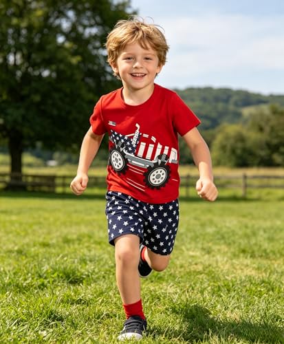 Image of KIDLAGA Kids Toddler Boy Clothes Outfits Bear Print Tee + Plaid Shorts 2 Pieces Summer Shorts Set