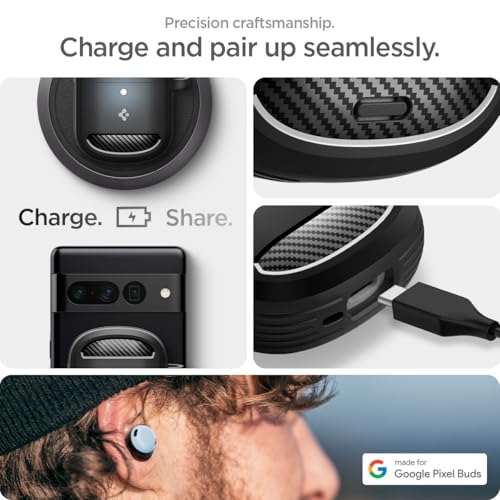 Image of Spigen Rugged Armor Designed for Google Pixel Buds Pro 2 (2024) and Pro 1 (2022) Case Cover with Keychain - Matte Black