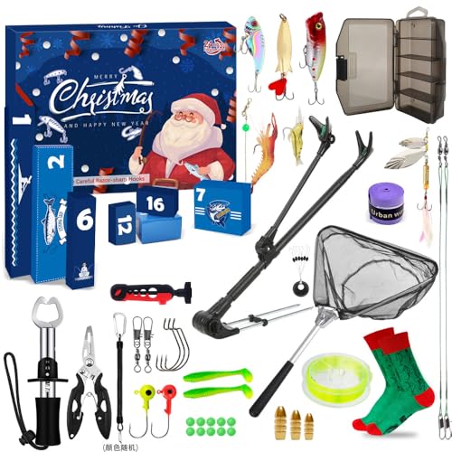 PVNOOCY 2025 Advent Calendar Angel Men Christmas Calendar Weihnachts-Angelzubehör Adventskalender 24 Tage Angelwerkzeuge und Ausrüstung Christmas Surprise Gift für Fishermen Adults