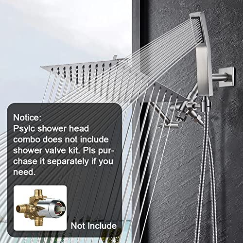 Psylc 12 Inch All Metal Rain Shower Head With Handheld, High Pressure Dual Shower Head Combo With Adjustable Extension Arm, 80" Flexible Hose, 3-Way Diverter - Height/Angle Adjustable(Brushed Nickel) #TOP6