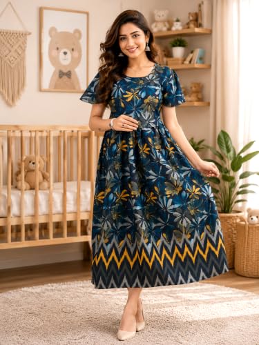 Image of RITIJYA Zipless Feeding Kurta Dress for Women | Maternity Nursing Kurti, No-Zip Easy Access | Extra Pleats Pre to Post Pregnancy | Quick-Dry Fabric | S-4XL