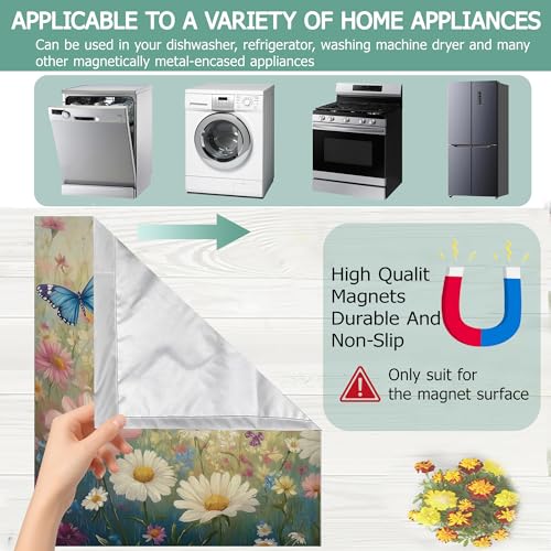 Image of Spring Wildflowers Dishwasher Magnets Decorative Cover,Pink Blue Butterfly Waterproof Magnetic Dishwasher Cover Panel,Refrigerator Magnet Cover for Kitchen Home Decor 23x26 Inch