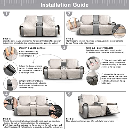 Image of TAOCOCO Waterproof Loveseat Recliner Cover with Console, Non-Slip Reclining Loveseat with Console Cover with Pocket, Split Recliner Sofa Covers Furniture Protector for Pets Dogs(2 Seater, Cream)