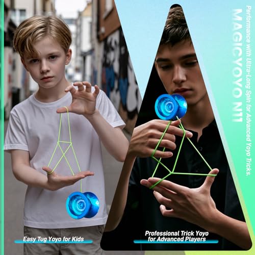 Image of MAGICYOYO N11 Pro Metal Unresponsive Yoyo - Dual Purpose Trick Yo-Yo for Adults & Pros, Advanced Yoyo Ball with String Kit (Blue Splash)