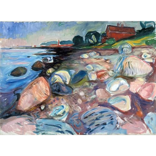 Toile Munch Rivage avec maison rouge 127x101.6 cm contre murs vides