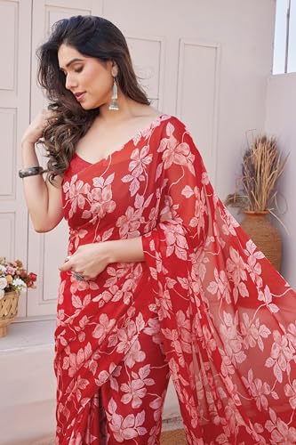 Image of MIRCHI FASHION Saree for Woman Chiffon Floral Printed | Lightweight Comfortable Daily Wear Women's Sari with Unstitched Blouse Piece (Available in 15 Colors)