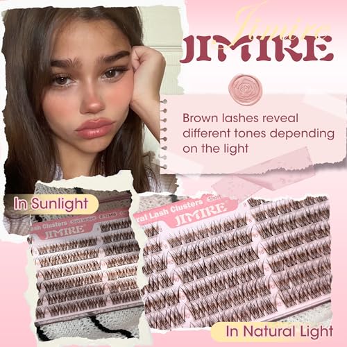 Image of Brown Lash Clusters 8-12MM Short Lashes Clusters Wispy Individual Lashes with Clear Band C-Curly Cluster Eyelash Extensions 120Pcs DIY Lash Extensions at Home by JIMIRE