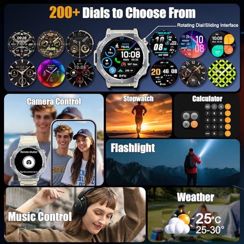Reloj Inteligente Mujer Militar con GPS y Linterna LED, 5ATM Smartwatch con Brújula llamadas Bluetooth Pulsómetro Oxímetro Sueño, 1.43"AMOLED Reloj Deportivo con 160+Modos Deportivos para IOS Android - imagen 7