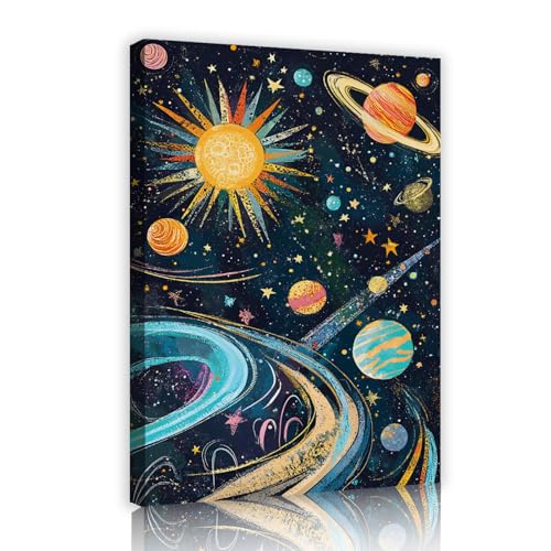 SHENGPOSTER Dibujos animados acuarela arte de la pared espacio exterior universo planeta lienzo póster para salón, dormitorio, estudio, comedor, decoración, cuadros estirados 25x38cm marco interior