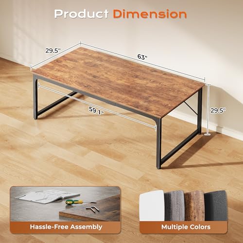 Image of PRAISUN 63 X 29.5 Inch Computer Desk with Deeper Desktop, Gaming Office Writing Work Desk for Home Office, Study, Bedroom, Work from Home, Metal Frame, Rustic Brown