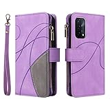 For Oppo A54 5G / A74 5G / A93 5G Zipper Case 9 Card Slots with Strap Shockproof Leather Flip Wallet Handbag Zip Pocket Phone Cover Stand Magnetic Shell for Oppo A54 5G / A74 5G / A93 5G Purple