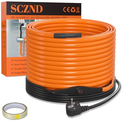 SCZND Cable Chauffant Antigel avec Thermostat 10m Cordon Chauffant Antigel 25W/m Autorégulant Cordon Chauffant Antigel IPX7 Imperméable Câble Chauffant pour Protéger Conduites d'Eau Plantes Gouttières